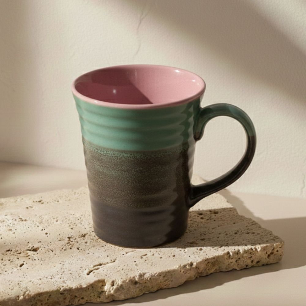 pink edge multicolour ceramic mug set of 6 for tea coffee colorful design